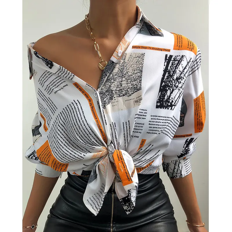 가을 새로운 패션 여성 캐주얼 디지털 인쇄 랜턴 긴 소매 사무실 셔츠 블라우스 탑