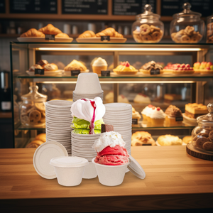 Tolare – Lot de 150 coupes à glace jetables légères de 4 oz avec couvercles, bols en papier compostables et écologiques - Product Image 1