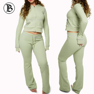 Conjuntos de Ropa de Salón para Mujer, Tejido Waffle, Manga Larga, Chaqueta con Cierre y Pantalones Deportivos, Ropa Personalizada - Product Image 4