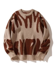 Suéter Masculino Vintage de Tricô com Gola Redonda e Manga Longa, Modelo Solto para Casal, Cores Contrastantes, Moda Masculina - Product Image 6