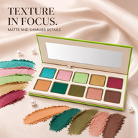 Palette de fards à paupières colorée verte à carreaux, 10 couleurs, sans logo, résistante à l'eau, pour un look naturel, marque privée