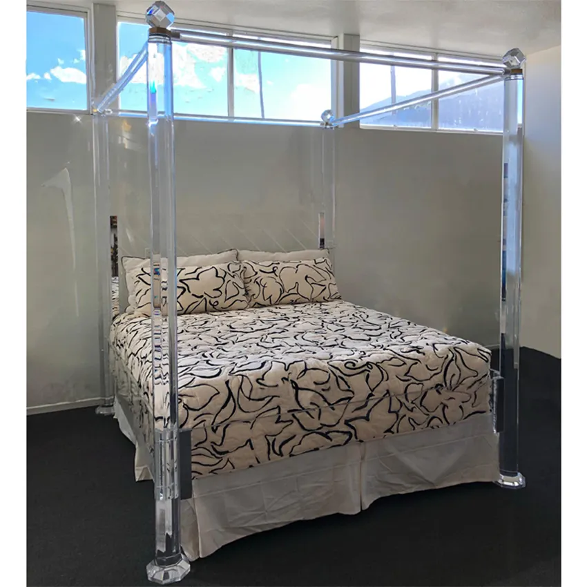 Modern Simple Style Golden Stainless Steel Frame The Room Is Acrylic Furniture Furnished With Luxurious Double Bed