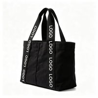 Sac fourre-tout personnalisé imprimé avec sangle large, sac de shopping réutilisable en toile de coton épaisse noire avec logo