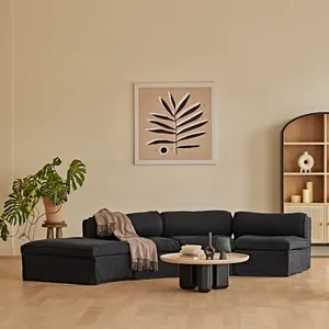 Minimalist 2 3 4 5 6 7 seater living room furniture corner modular modern sectional sofa set sleeper sofa with 100% linen