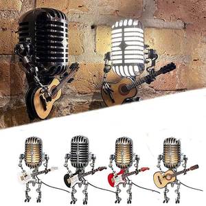 Home Decoration Lamp Retro Vintage Metal Microphone Robot Touch Dimming Lamps Stand LED Guitar Robot Desk Lamp - Product Image 1