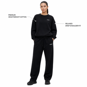 Conjunto de Sudadera Premium para Mujer Charlo, 2 Piezas, Felpa, Manga Larga, Color Negro Sólido, Casual, para Todas las Temporadas, Corte Holgado, OEM ODM - Product Image 3