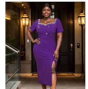 中国工厂紫色Midi派对裙长铅笔裙紧身铅笔裙女士优雅 - Product Image 1