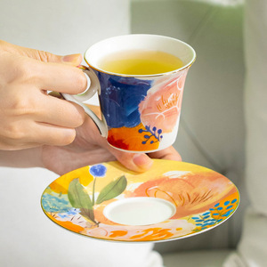 <b>Ceramic</b> Tea Set - Watercolor Floral <b>Teapot</b> with Cups and Saucers - Product Image 2