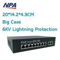 Conmutador Ethernet POE ANPA AP-1028PE de 10 Puertos 10/100Mbps, 2 Uplinks, Protección contra Rayos de 6KV, Extensión de 250m, SNMP, Capacidad de 2.0Gbps, QoS