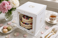 Caja para Pastel de Cumpleaños de Osito, Tamaño Grande |   Cartón Blanco de Grado Alimenticio con Ventanas Laterales Dobles de PET, Ecológico, Reciclable, en Stock