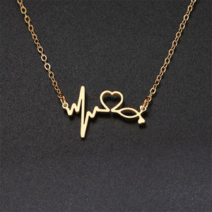 Модный милый Золотой стетоскоп сердцебиение Медсестра подарок подвеска в форме сердца ожерелье - Product Image 3