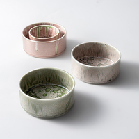 Assiette de table en céramique commerciale empilable, unifiée, tournée au four, en porcelaine rose et verte