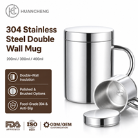 Mug à café en acier inoxydable 304 HC Wholesale, 200-400 ml, double paroi isolée sous vide, avec poignée et couvercle en acier, usine OEM ODM, 2 pièces