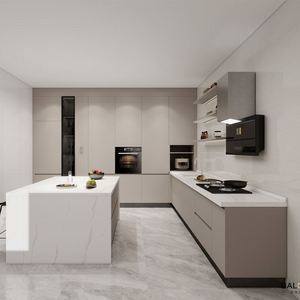 ตู้ไม้ออกแบบเองชุดเฟอร์นิเจอร์สีขาว Shaker ตู้ครัวไม้เนื้อแข็งชุดสมบูรณ์ผลิตกับเกาะ - Product Image 2