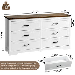 Cassettiera Doppia Sunrise a 6 Cassetti con Pannello Superiore Rustico, Larghezza 54\", per Camera da Letto e Soggiorno - Product Image 3