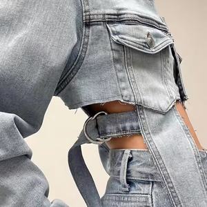 Nouvelle Arrivée Veste en Jean Personnalisée de Haute Qualité Style Street Hip Hop Vintage Délavée à l'Acide Coupe Courte et Creuse pour Femme - Product Image 5