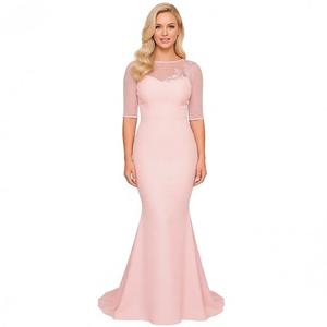 Robes de <span class=keywords><strong>demoiselle</strong></span> <span class=keywords><strong>d</strong></span>'<span class=keywords><strong>honneur</strong></span> en satin silhouette sirène, couleur blush, manches courtes transparentes, <span class=keywords><strong>d</strong></span>écolleté illusion, traîne balayante, robes de soirée formelles - Product Image 4