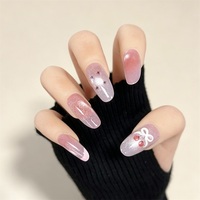 Ongles à presser personnalisables rose et violet effet œil de chat, 10 pièces, en gel souple, forme amande longue, motif étoile et cerise, réutilisables, vente en gros