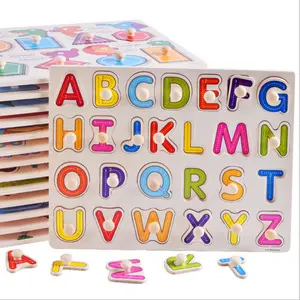 Quebra-cabeças de madeira para crianças, quebra-cabeça de mão com captura, capital do alfabeto, letras para educação precoce
