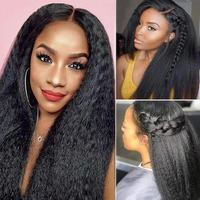 Peluca de Cabello Liso Rizado 4C con Pelo de Bebé, Encaje Frontal HD Transparente 13x4, Cabello Virgen Remy Pre-Arrancado, Yaki Brasileño, Peluca con Cierre de Encaje 360