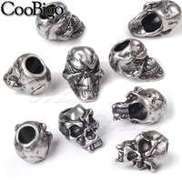 Perle de crâne en métal, perles de squelette, paracorde, breloque Punk, Bracelet, collier, couteau, lanière, accessoires de bricolage en argent