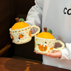 Mug à chat orange mignon avec couvercle, cadeau de Nouvel An de haute qualité 2025, cadeau d'anniversaire pour femme, 330 ml, passe au lave-vaisselle, réutilisable - Product Image 2