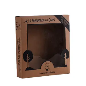 Boîte en papier artisanal biodégradables brun, pour vêtements avec fenêtre transparente, logo personnalisé, boîte d'emballage pour nourrissons