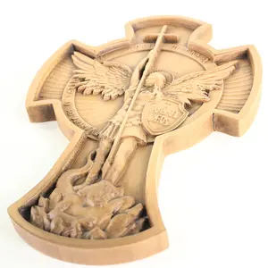 European style Archangel Michael natural wood carving idol pendant decoration 3d laser cutting engraving