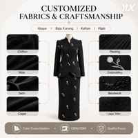 Ensemble deux pièces personnalisé pour femme, veste structurée à col montant avec broderie tulipe noire, jupe crayon, OEM ODM, marque privée, hijab formel