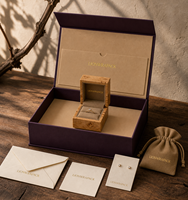 Coffret d'emballage de luxe personnalisé Lionwrapack : Boîte à bagues en bois, pochette à bijoux, enveloppe et carte cadeau pour emballage