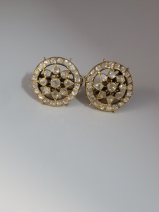Beautifully Handcrafted Polki Floral Round Stud Earrings set | Traditional Kundan-Inspired Gold Tone Earrings for Women - Product Image 1