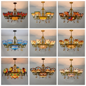 <span class=keywords><strong>Lampadario</strong></span> in Stile Tiffany con Fiori in <span class=keywords><strong>Vetro</strong></span> Colorato, Decorazione <span class=keywords><strong>Vintage</strong></span> con Uccelli per Soggiorno, Luce Calda - Product Image 2