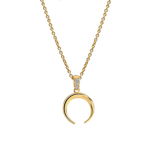 Nouveau design Pendentif corne de lune incrusté de zircon, style bohème, en laiton plaqué or 18 carats, collier chaîne à maillons unisexe de 20 pouces - Product Image 4