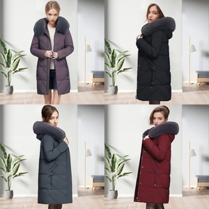 Abrigo largo de algodón grueso con cremallera y manga larga de color liso para mujer, a la moda - Product Image 6