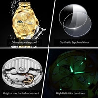 Reloj Mecánico Automático de Acero Inoxidable de Lujo para Hombre, Modelo 3298, con Fase Lunar, Doble Calendario, Cronógrafo Impermeable