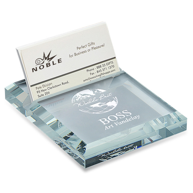 Optical K9 Crystal Glass Name Card Holder Clear Office Decor Crafts Carved Desk Art Crystal Business Card Holder