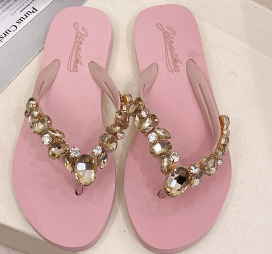 Sandalias de tacón plano de estilo coreano con estilo para mujer, zapatillas de playa con diamantes de imitación de vidrieras, nuevas <span class=keywords><strong>Chanclas</strong></span> de piedras de cristal a la moda - Product Image 2