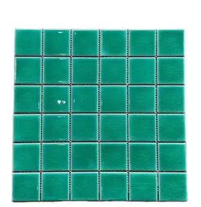 2 inch vuông Băng Crackle màu xanh lá cây gốm khảm 48x48mm gạch ưa thích thiết kế cho khách sạn sang trọng hồ bơi gạch