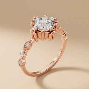 Bague solitaire classique pour femme en or rose 14 carats avec diamant de laboratoire brillant de 1,0 carat et pierres latérales, certifiée IGI - Product Image 2