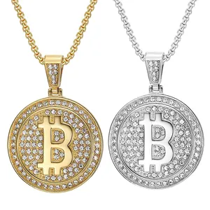 High Quality Stainless Steel Hip Hop Iced Out Bling Zircon B Coin Pendant Necklace Jewelry for Men Women