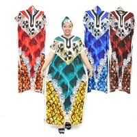 Boubou africain en coton avec imprimé abstrait et col à franges pour femmes KT1168-731F