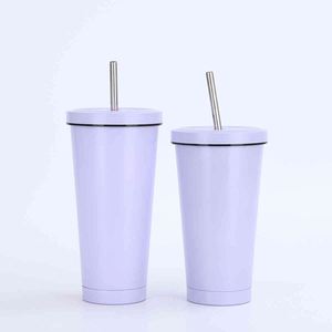 Stainless Steel Tumbler With Straw Double Wall Vacuum Insulated Travel <b>Cup</b> Minimalist Design 12-24 Hours Thermal Insulation - Product Image 2