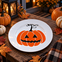 Assiettes de présentation en plastique texturées Citrouille d'Halloween 13 pouces, imprimées UV, modernes, élégantes, brillantes, vente en gros pour table de fête d'automne