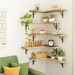 Juego de 5 Estantes <span class=keywords><strong>Flotantes</strong></span> de Madera Rústica para Pared, Estante de Esquina para Baño, Cocina, Dormitorio, Decoración del Hogar, Sala de Estar - Product Image 4