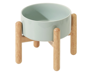Ensemble de gamelles surélevées en céramique pour chat avec support en bois intégré, protection anti-encrassement du menton et du cou, design élégant et minimaliste, double gamelle pour animaux de compagnie