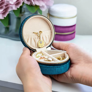 Vintage Retro Morandi Color Round Jewelry Organizer <b>Box</b> Hidden Double Layer Built-in Mirror <b>Mini</b> Portable Zipper Travel <b>Storage</b> - Product Image 4