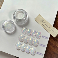 Poudre à ongles effet miroir arc-en-ciel Aurora, pigment holographique laser chrome en pot avec applicateur éponge pour manucure DIY