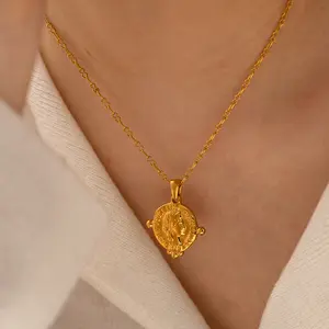 Vershal VSB264 Fashion INS baja tahan karat 18k liontin koin dewi timbul berlapis emas kalung Logo kustom