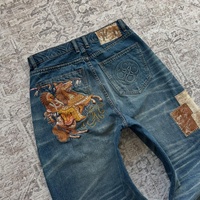 Jeans Homme OEM de Haute Qualité, Style Vintage Délavé et Déchiré, Coupe Droite Ample, Streetwear Hip Hop, Denim Personnalisé avec Patchwork et Effet Usé