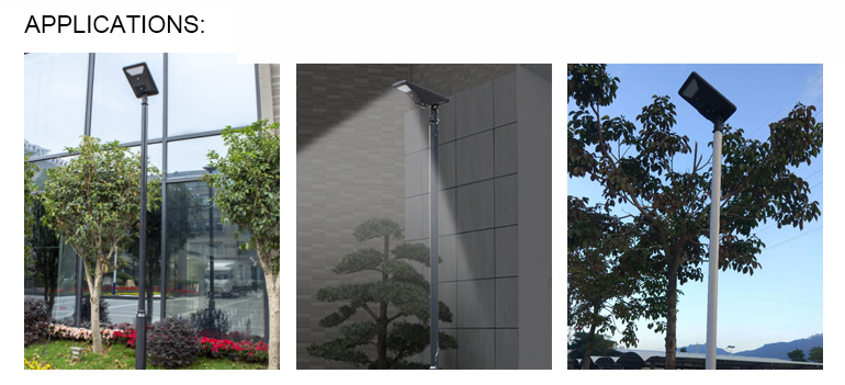 Material de aluminio de IP65 camino lámpara de iluminación inteligente integrado solar panel 15W 30W llevó la luz de calle solar